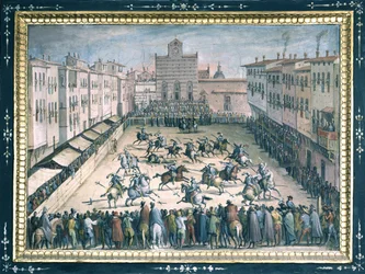 Justa de caballos en la Piazza Santa Croce